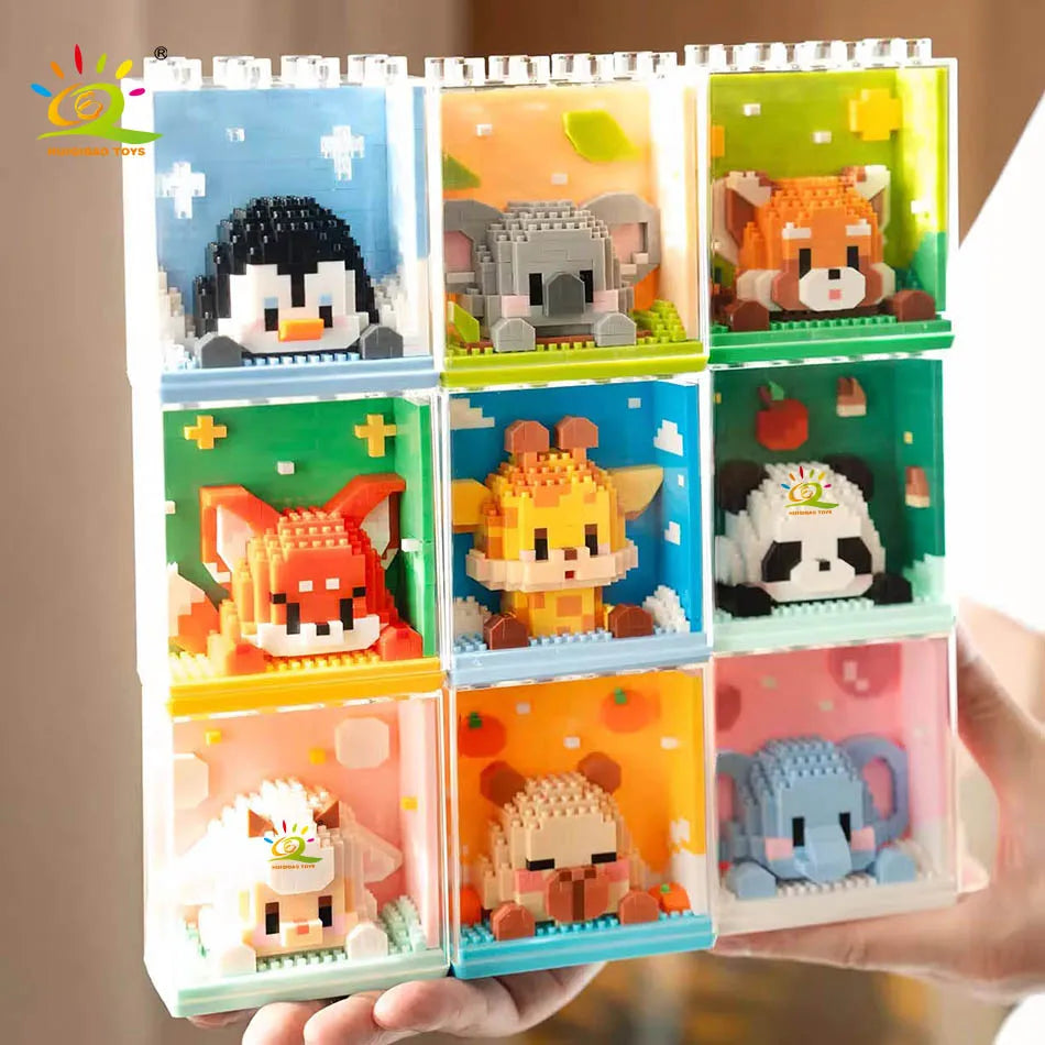 Cute Animal And Clear Display Set Mini Building Blocks - 12 Styles