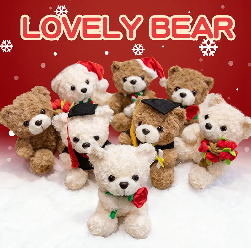 Teddy Bear With Rose/Christmas Hat/Bouquet/Graduation Plush Toys 17cm