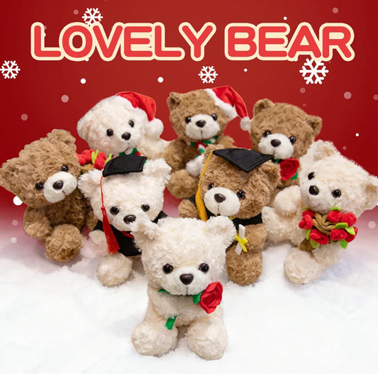 Teddy Bear With Rose/Christmas Hat/Bouquet/Graduation Plush Toys 17cm