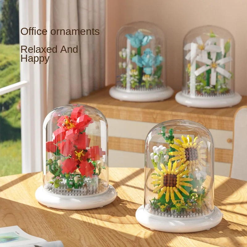 Flower Bouquet With Clear Display And Light Set Mini Building Blocks - 10 Styles