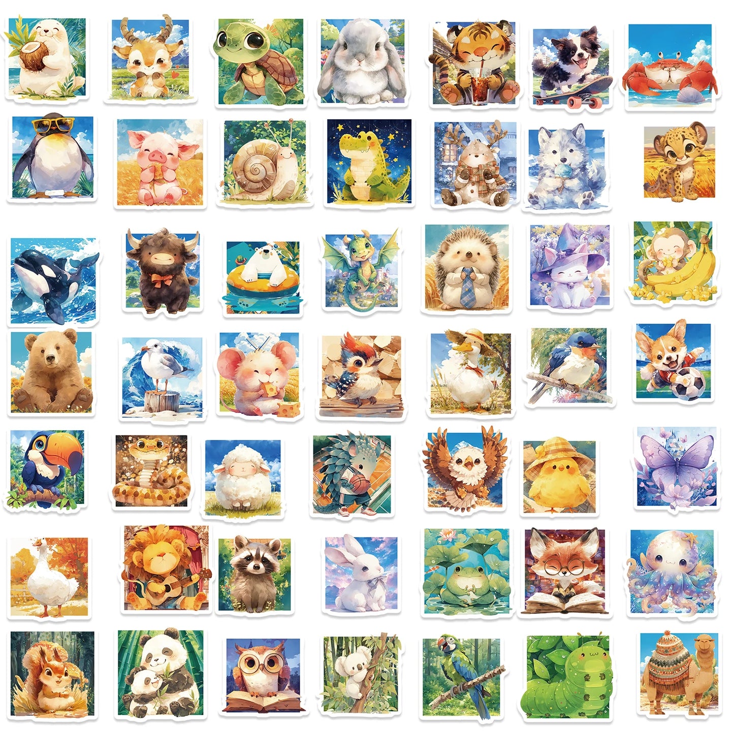 50 pcs Cute/Kawaii Animal Stickers - V4