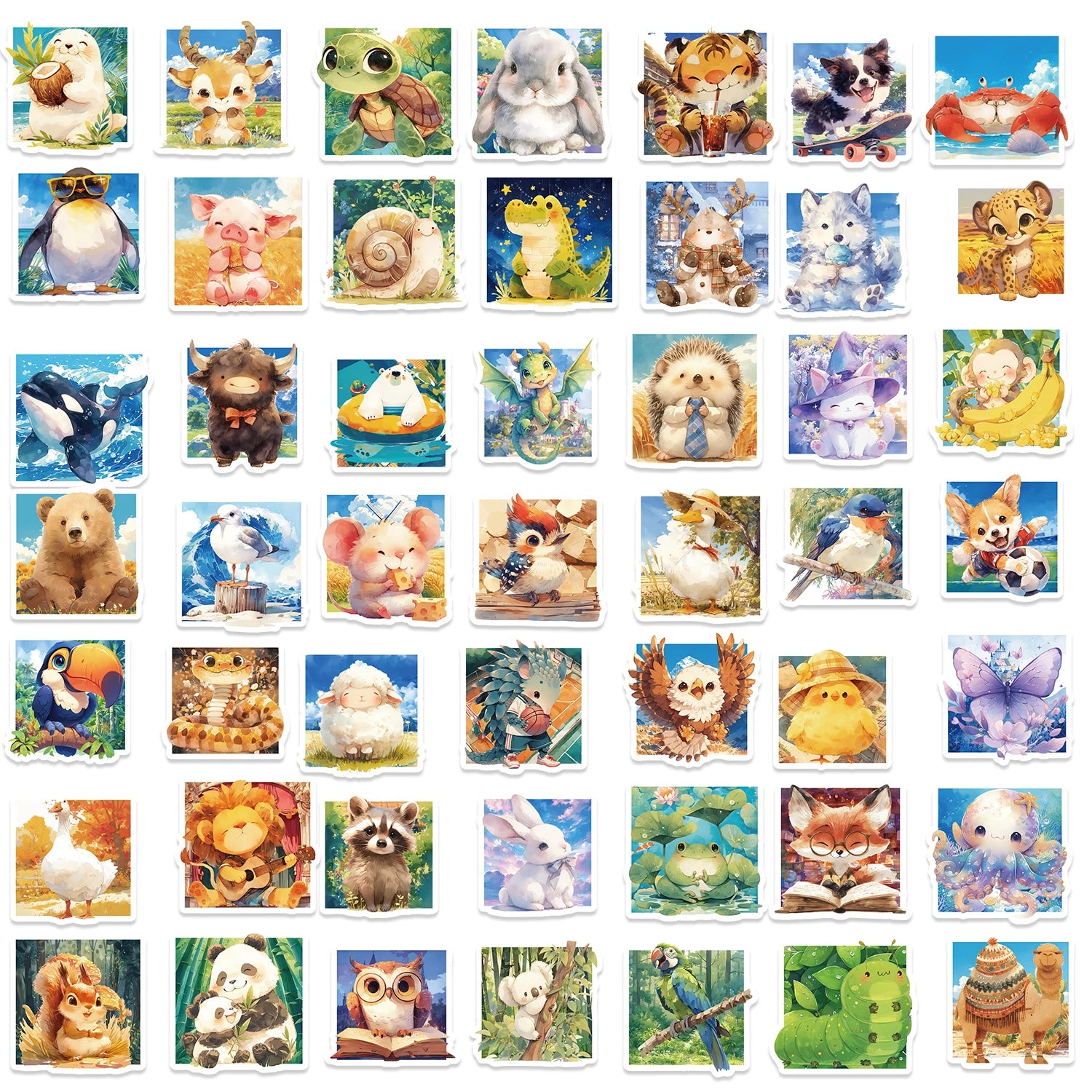 50 pcs Cute/Kawaii Animal Stickers - V4