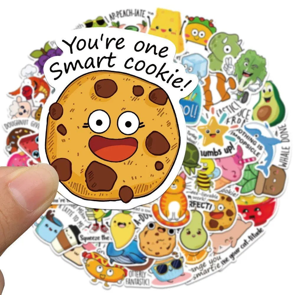 100 pcs Cute/Kawaii and Funny Food/Animal Stickers