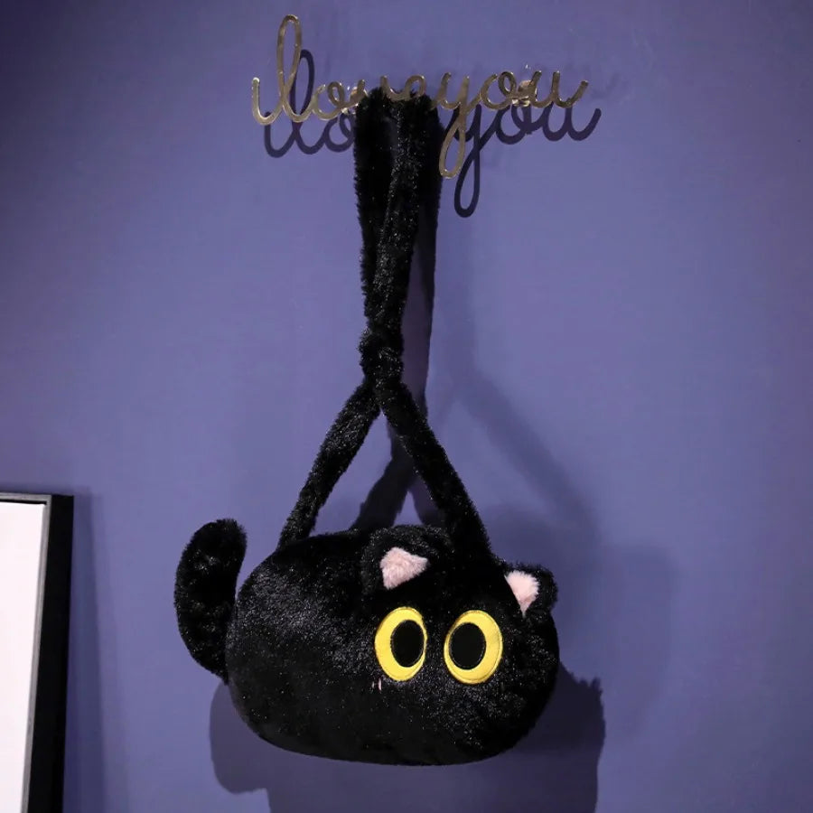 Cute Cat Plush Shoulder/Crossbody Bag 40cm - Black/Brown/Grey/Beige