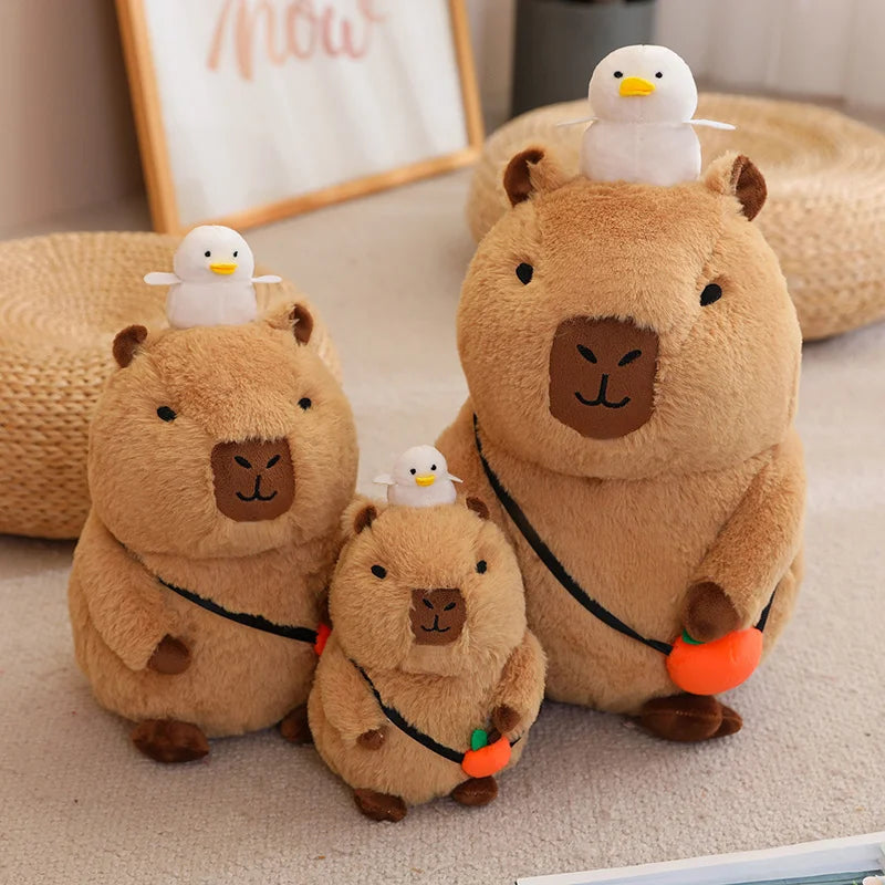 Cute Capybara With Bird/Fruit Plush Toys 20/30/40cm