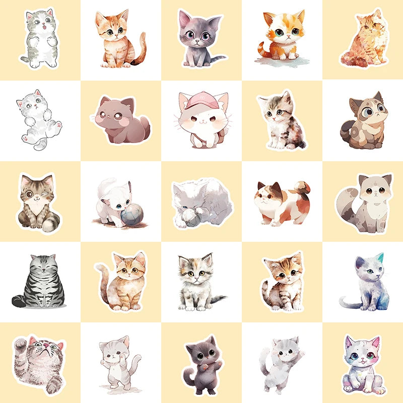 50 pcs Cute/Kawaii Cat Stickers - V8