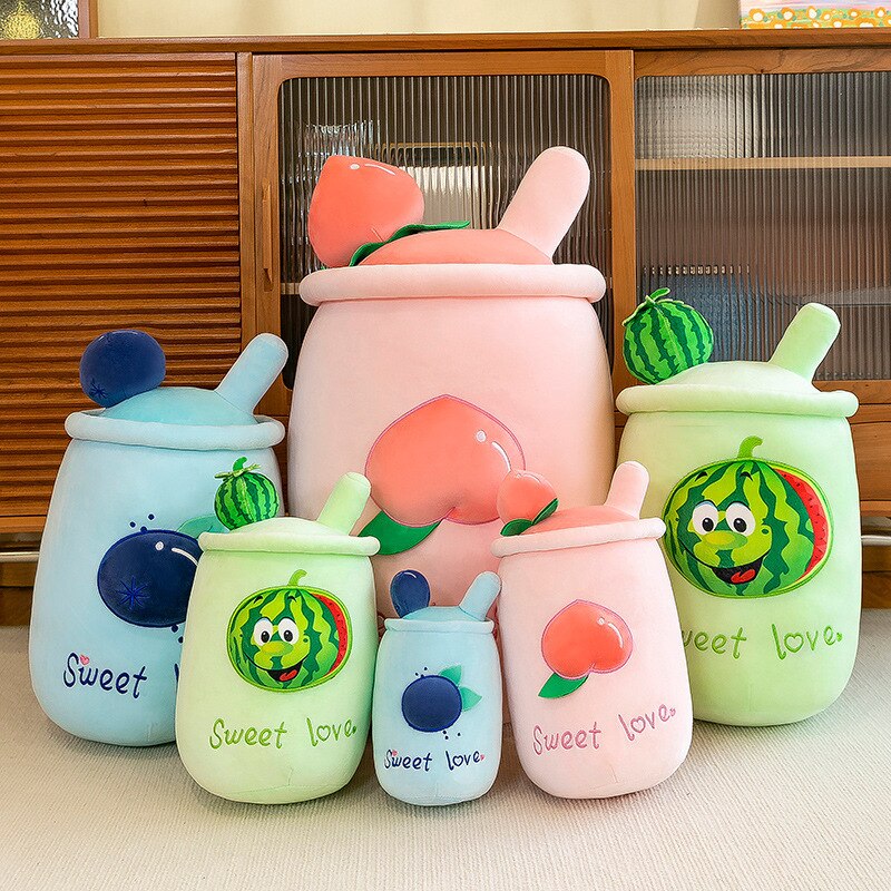 Fruit Milk Tea Plush Toys 24cm/35cm/50cm/70cm - Blue/Pink/Green