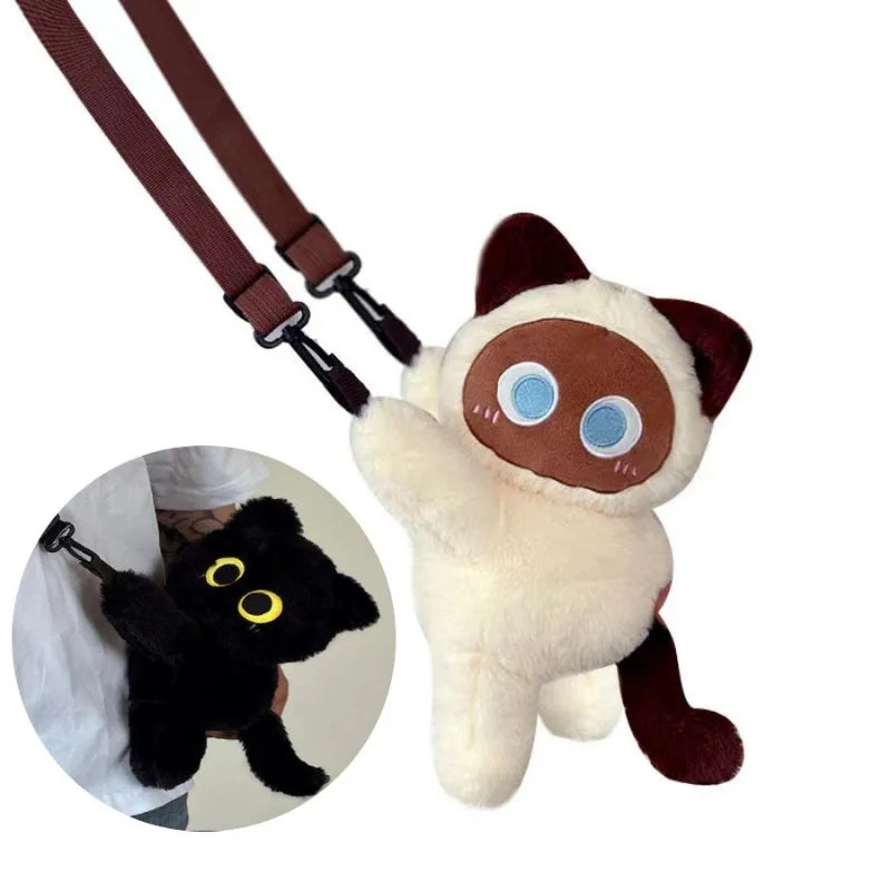 Cute Cat Plush Shoulder/Crossbody Bag 30cm - Black/White