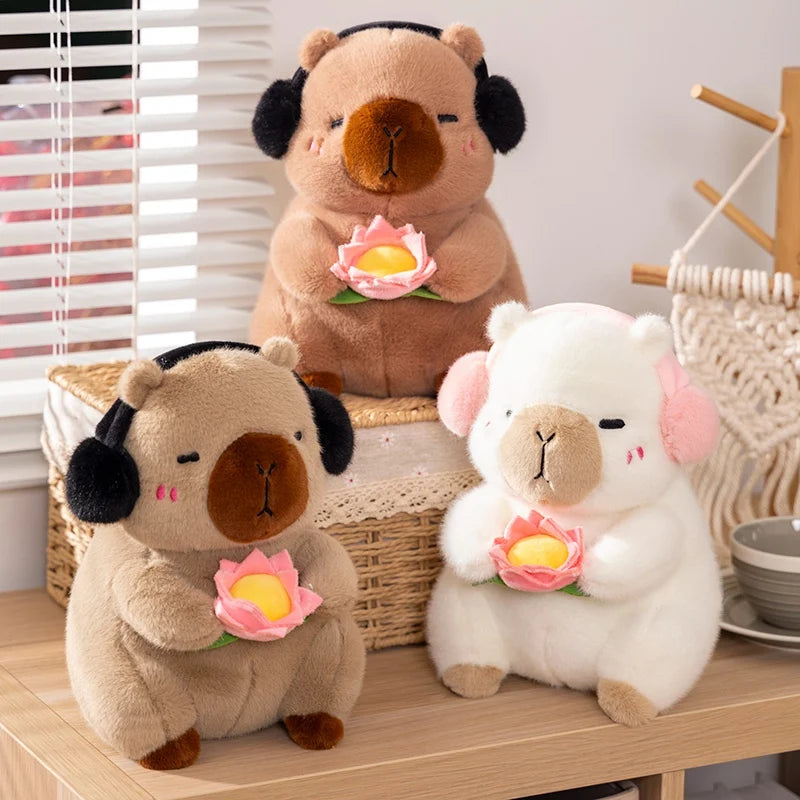 Capybara(White/Brown) With Headset and Lotus / Black-and-white Colobus Monkey Plush Toys 25/38cm - 4 Styles