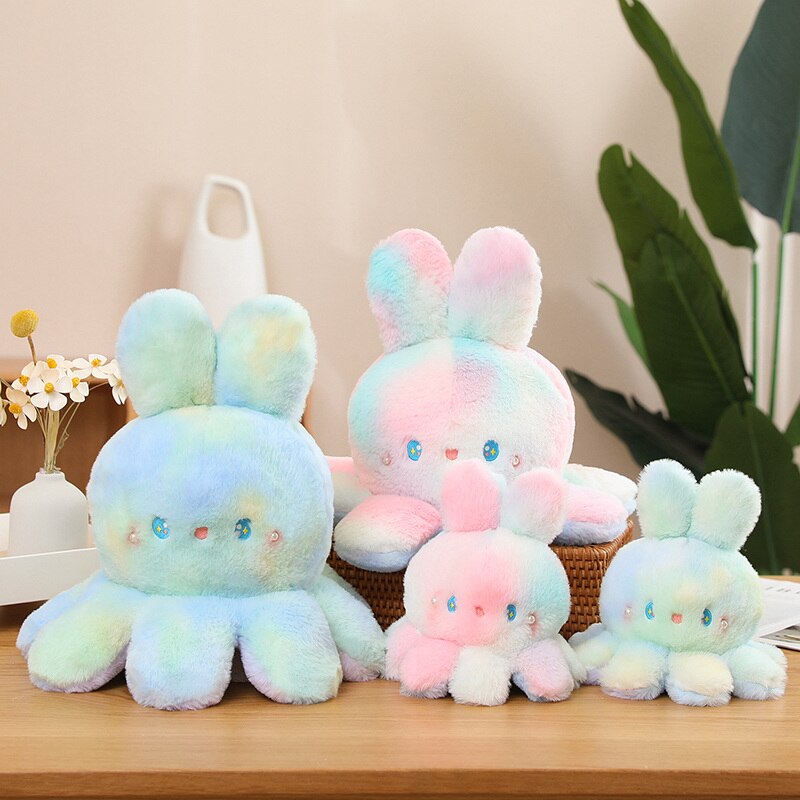 Reversible Rabbit/Octopus Plush Toys 20cm/35cm/50cm - Green/Pink