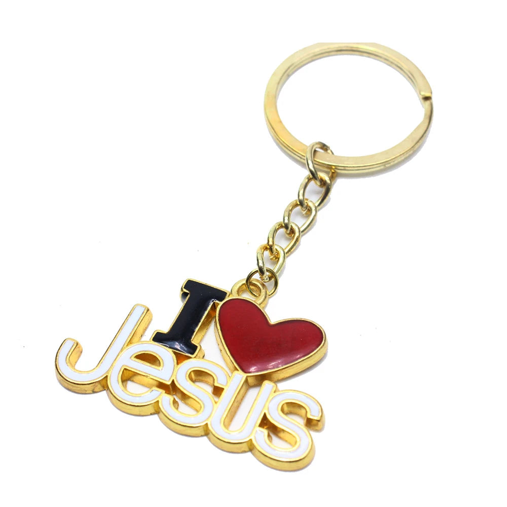 Keychain With  I Love Jesus Letter - Silver/Gold