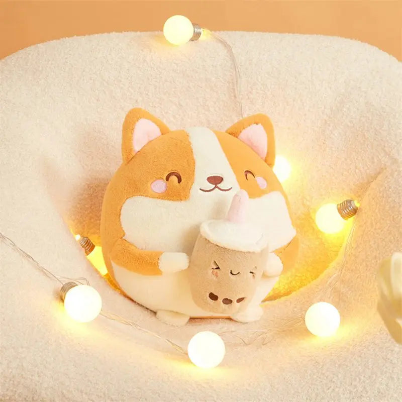 Cute Round Corgi Dog With Milk Tea Plush Toys 30cm - 2 Styles