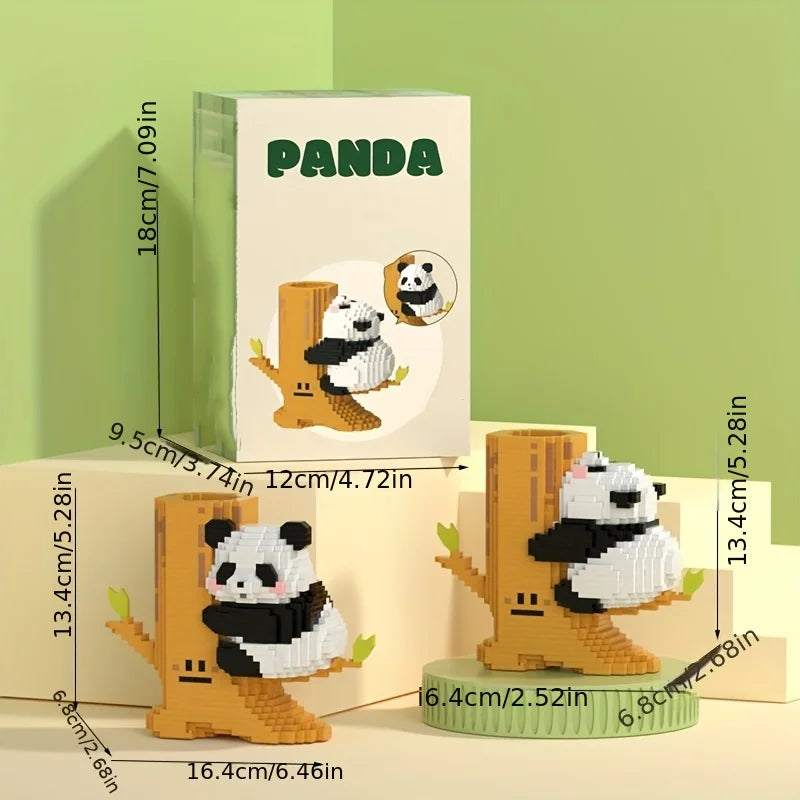 Cute Panda With Tree Pen Holder Mini Building Blocks