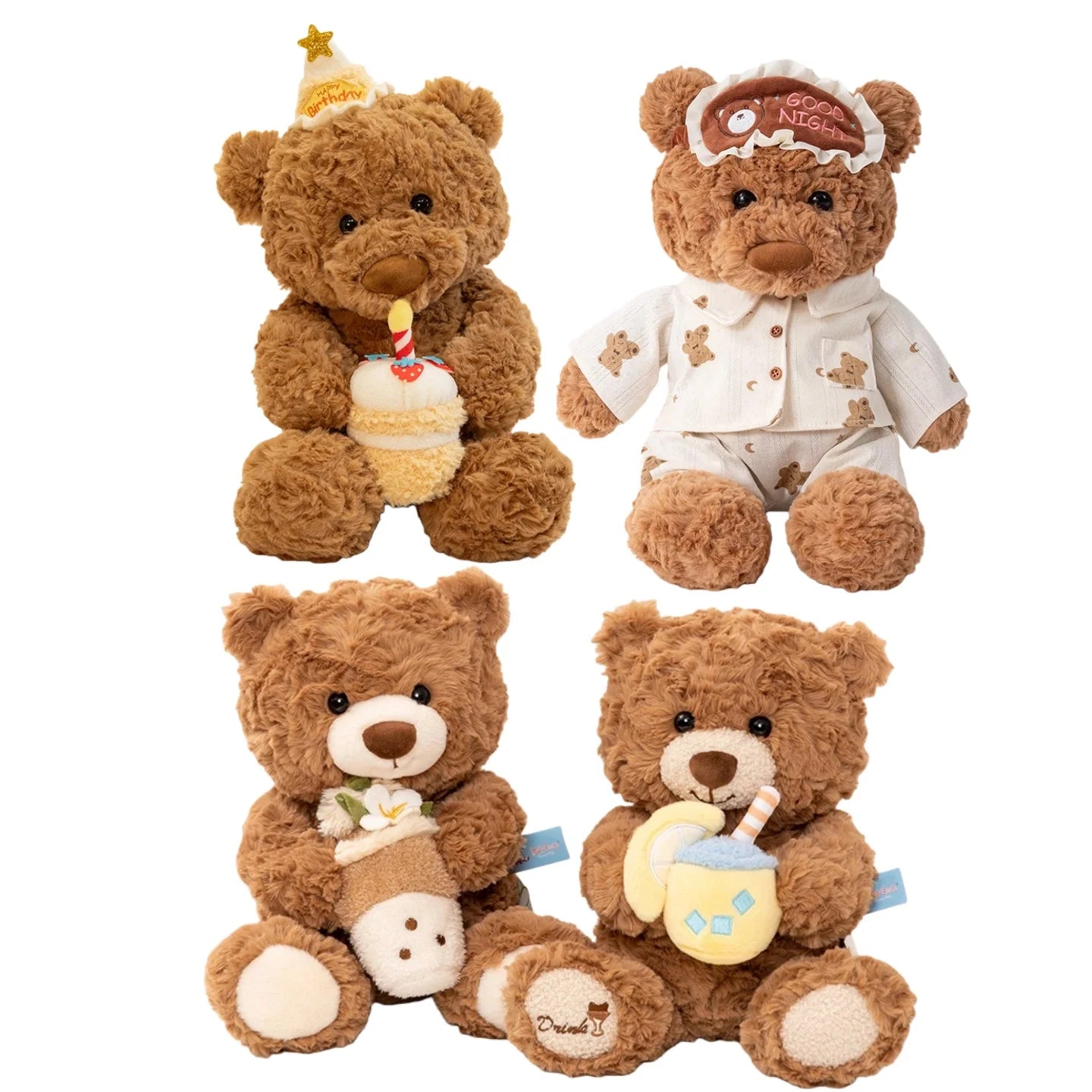 Cute Teddy Bear With Birthday/Pajama/Bubble Tea/Lemonlade Plush Toys