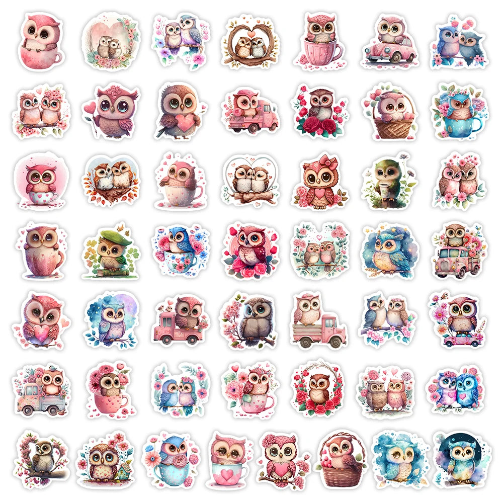 50 pcs Cute/Kawaii Owl Stickers