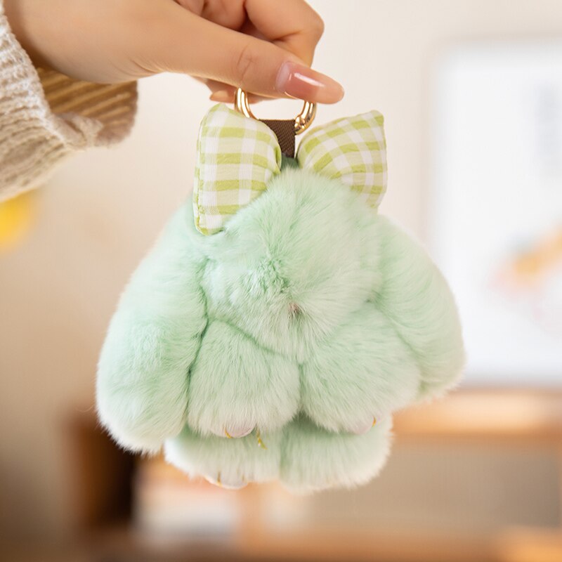 Bunny With Bow Plush Keychains (Green/White/Grey/Pink/Brown)