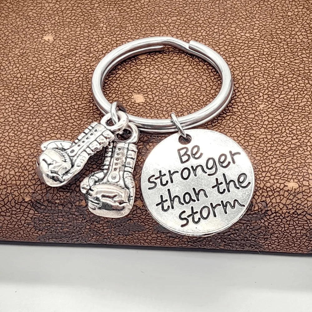 Keychain With The Positive Message ("Never never give up!"/"Be stronger than the storm"/"Do what you love, love what you do") With Boxing Gloves - 3 Styles