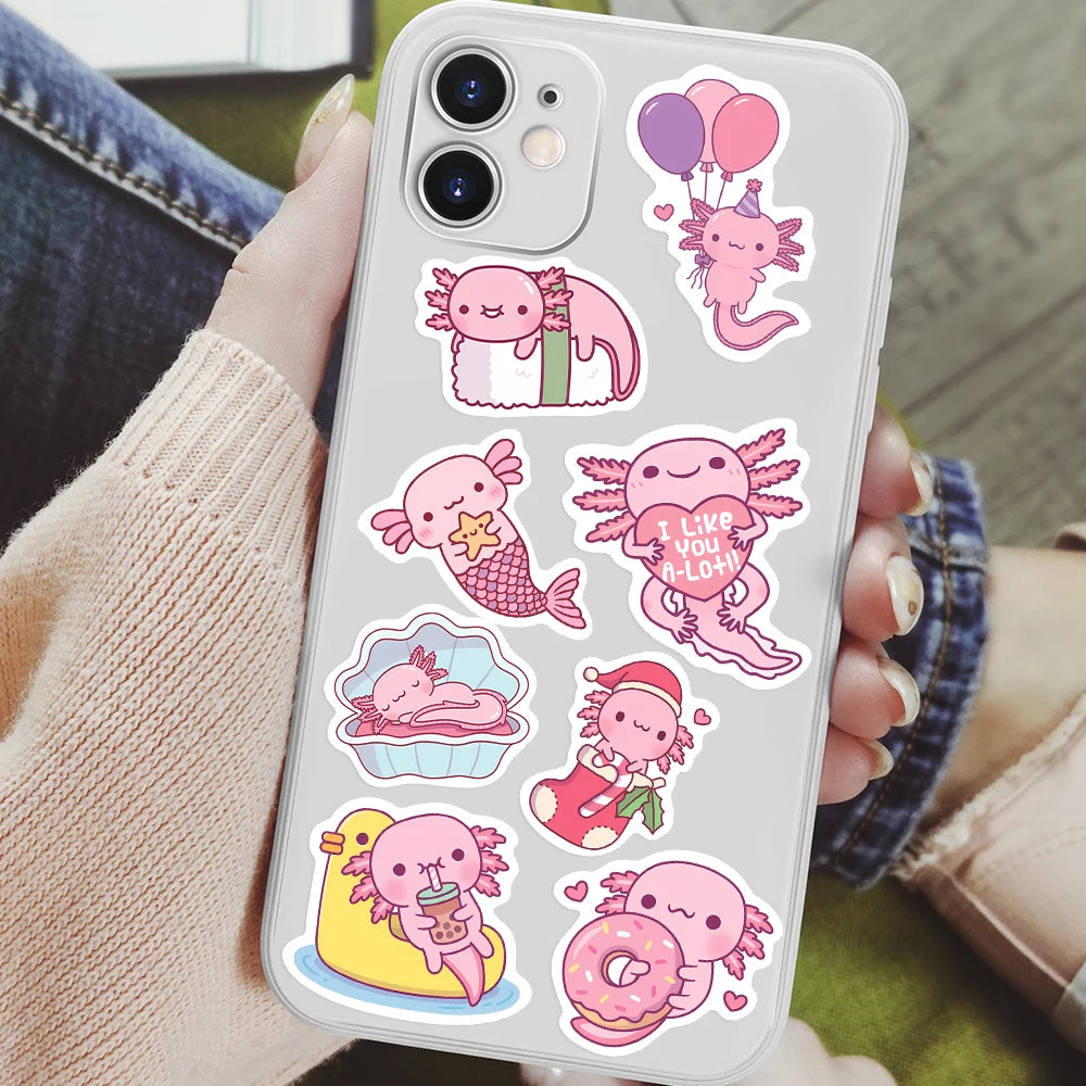 50 pcs Cute/Kawaii Pink Axolotl Stickers