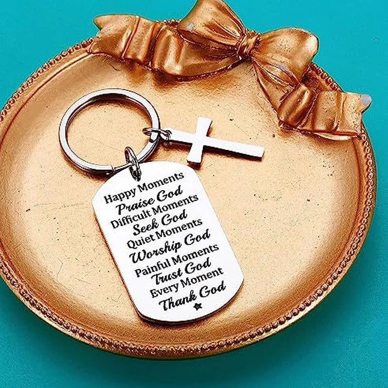 Keychain With Inspirational Christian Message With Cross