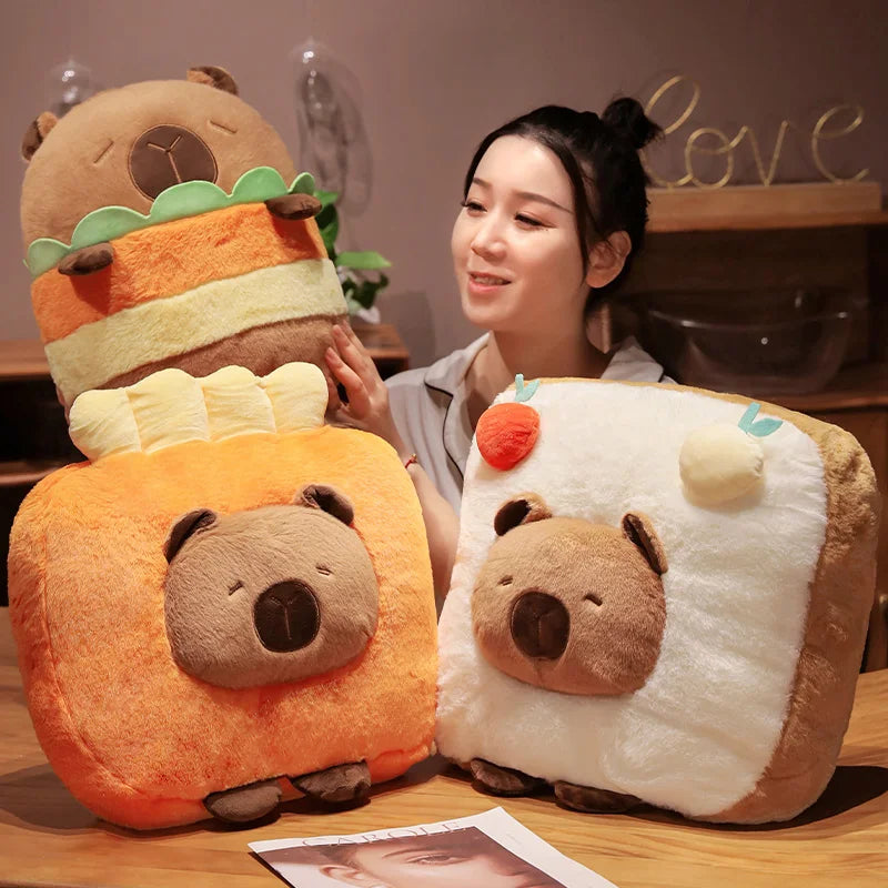 Cute Capybara With Food (Toast/Chips/Hamburg) Dress Up Plush Toys