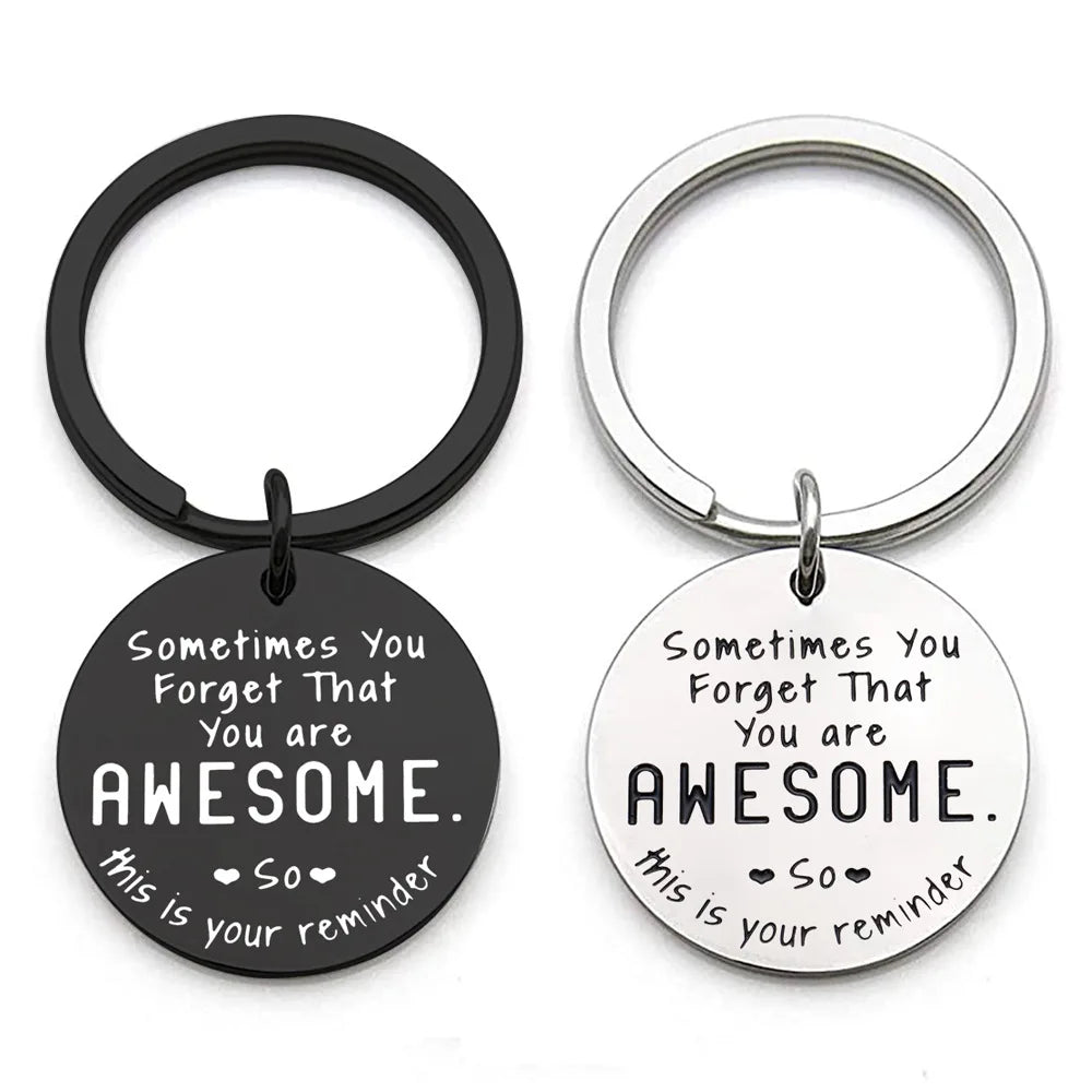 Keychain With The Positive Message ("Sometimes You Forget That You Are Awesome. So this is your reminder") With Alphabet Letter - Black/White