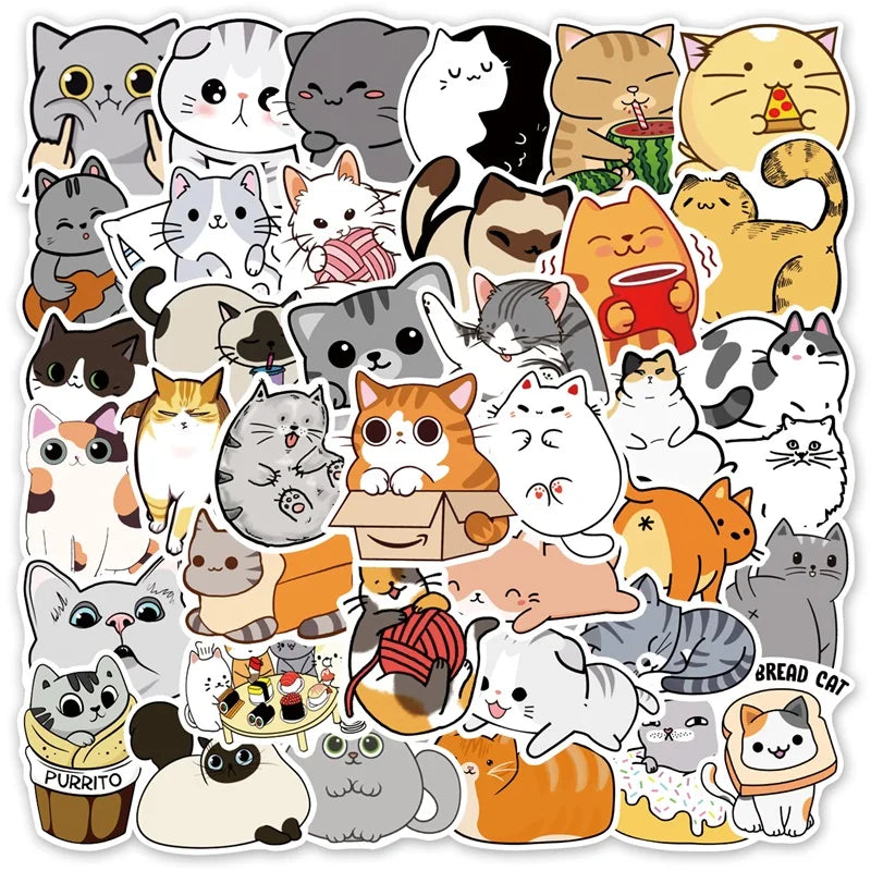 50 pcs Cute/Kawaii Cat Stickers - V7