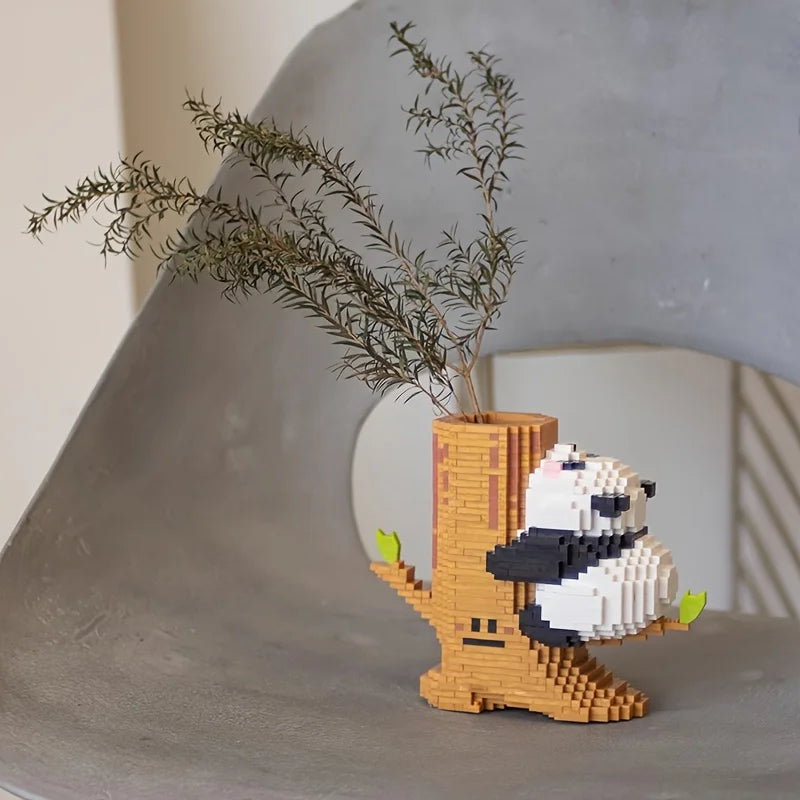 Cute Panda With Tree Pen Holder Mini Building Blocks