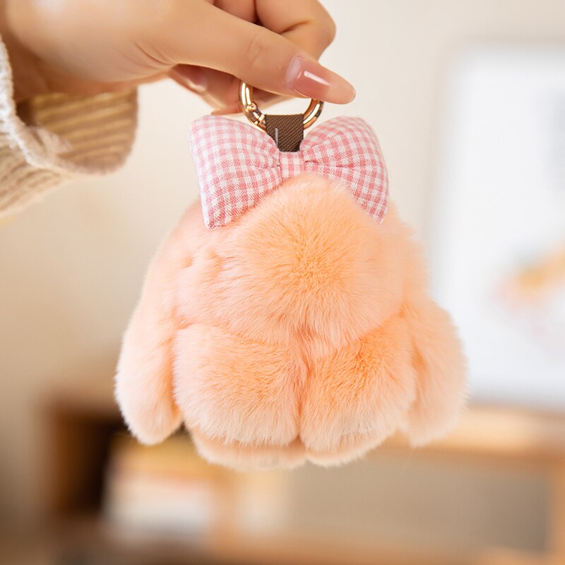 Bunny With Bow Plush Keychains (Green/White/Grey/Pink/Brown)