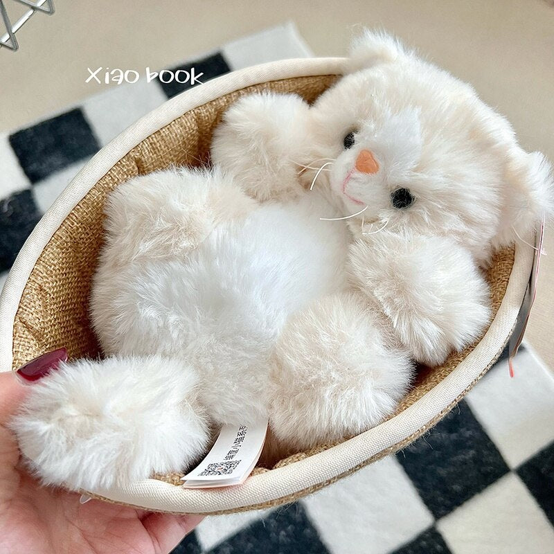 Cat/Kitten In Basket Plush Toys 21cm - Yellow/White/Grey