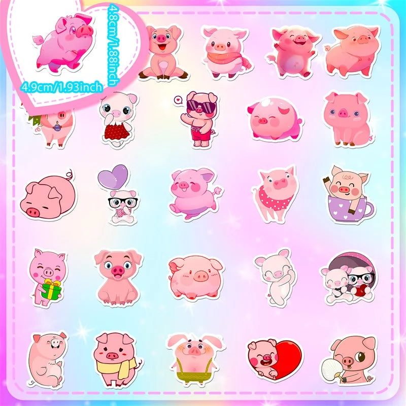 50 pcs Cute/Kawaii Pink Pig Stickers