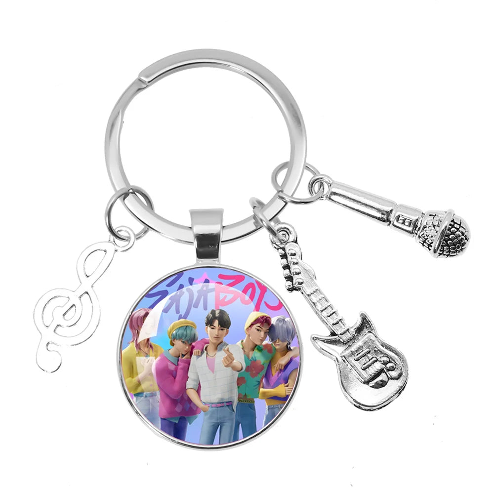 Cute K-Pop Demon Hunters/Saja Boys/Derpy Keychain with Music Themed Pendant