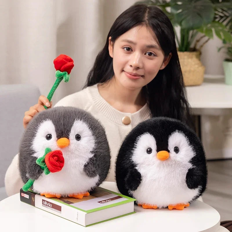 Cute Penguin With/Without Rose Plush Toys 20cm - Black/Grey