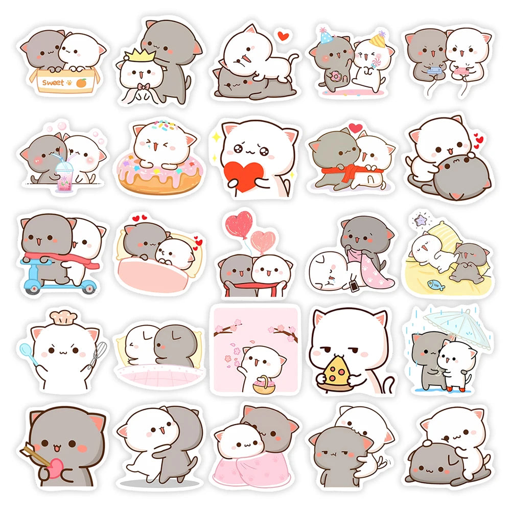 50 pcs Cute/Kawaii White And Grey Cat Stickers