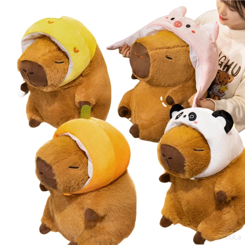 Cute Capybara With Animal/Fruit Hat Plush Toys 25/35/45cm - 4 Styles