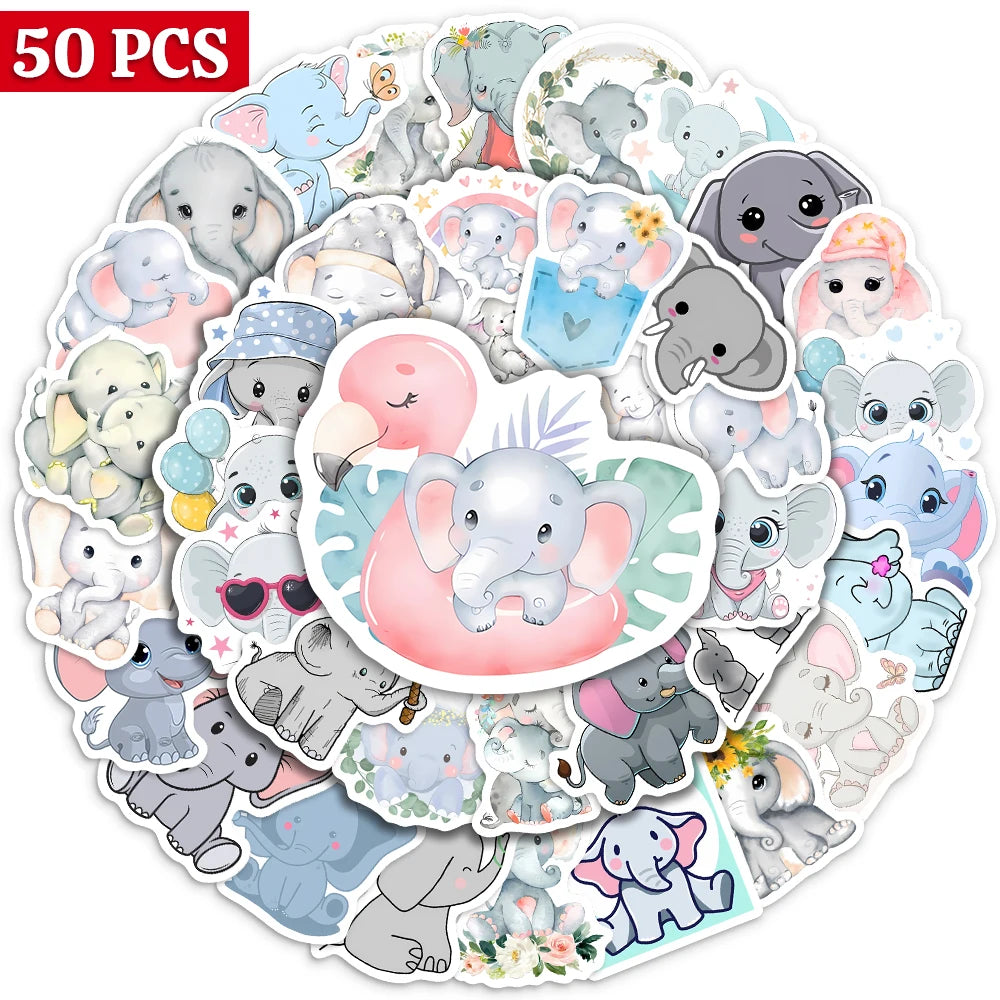 50 pcs Cute/Kawaii Elephants Stickers