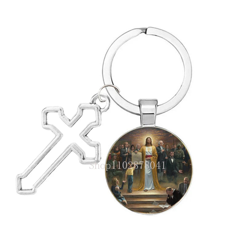 Keychain With The Jesus Image And Cross - 9 Choices