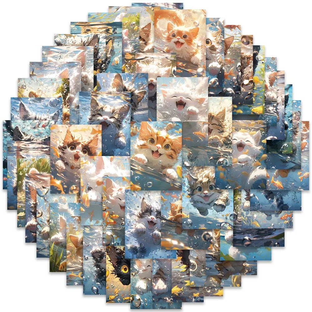 50 pcs Cute/Kawaii Swimming Cat Stickers