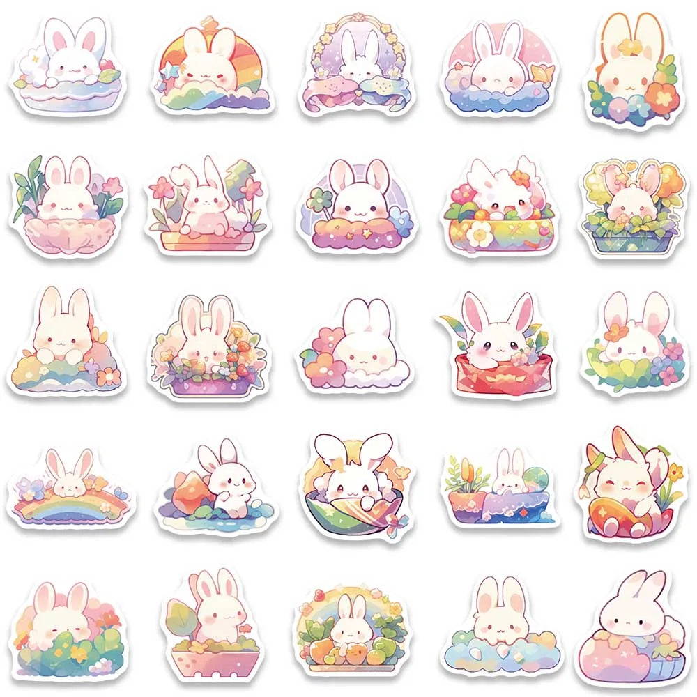 50 pcs Cute/Kawaii Rainbow Bunny/Rabbit Stickers