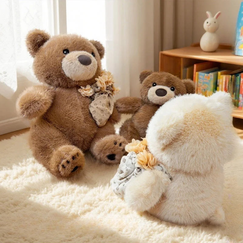 Cute Teddy Bear With Flower Bouquet Plush Toys - 27/37cm