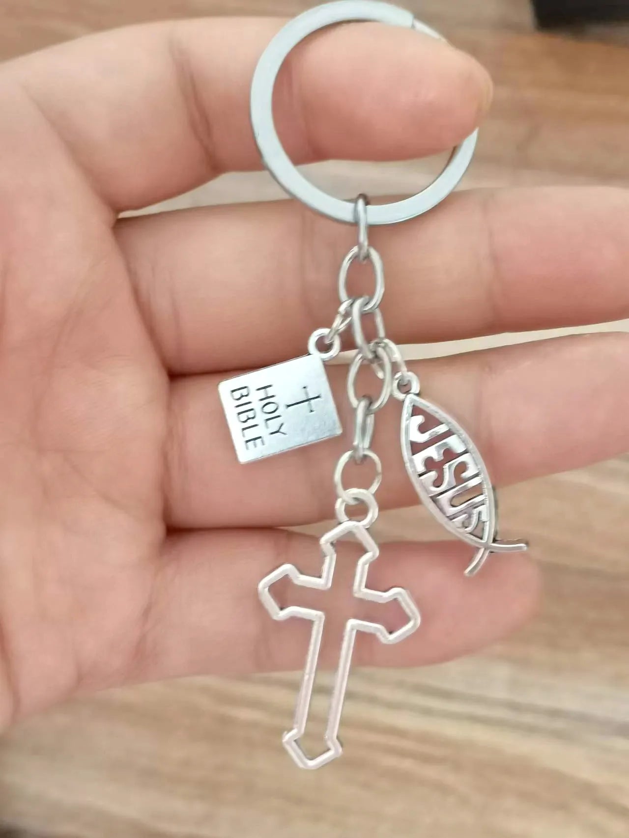 Keychain With The Bible, Cross and Jesus Fish Sign - 2 Choices