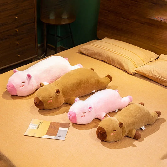 Cute Lying Pink/Brown Capybara Plush Pillow Toys 60/80cm