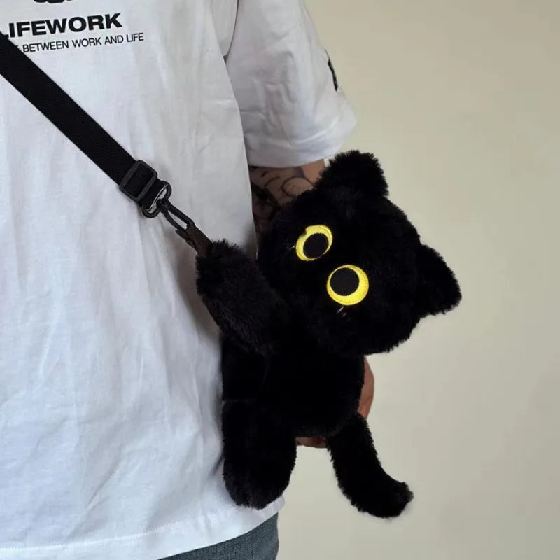 Cute Cat Plush Shoulder/Crossbody Bag 30cm - Black/White