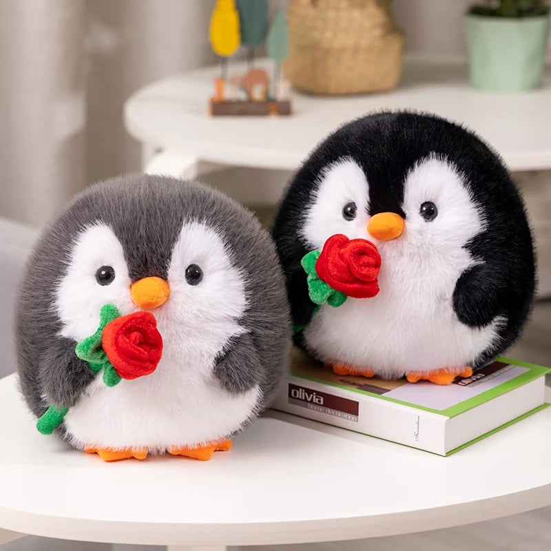 Cute Penguin With/Without Rose Plush Toys 20cm - Black/Grey