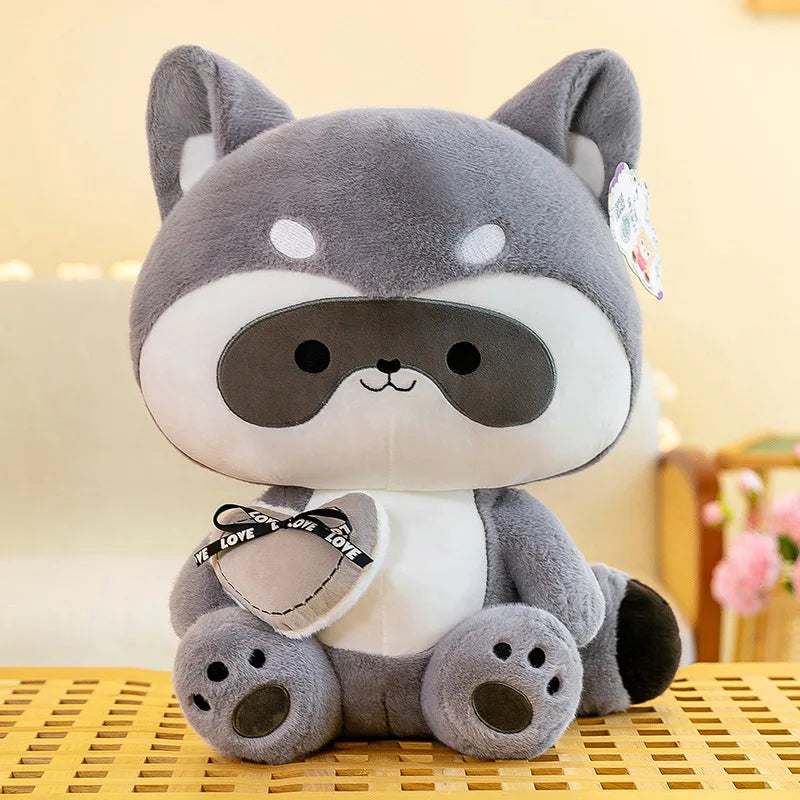 Raccoon With Heart Plush Toys 25/30/40cm - Brown/Grey