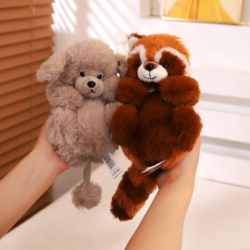 Dog(Poodle)/Red Panda In Basket Plush Toys 21cm - Brown/White/Grey