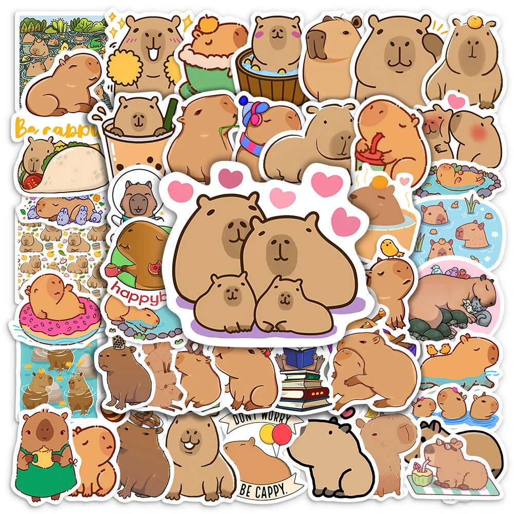 50 pcs Cute/Kawaii Capybara Stickers - V2