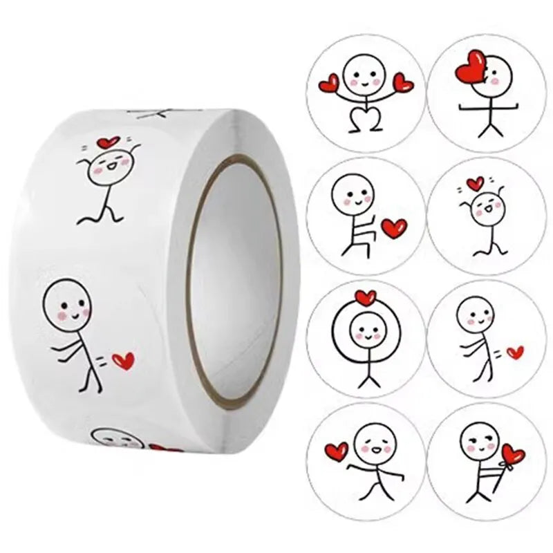 1000 labels (2 Rolls) Cute/Kawaii Stick Man Stickers