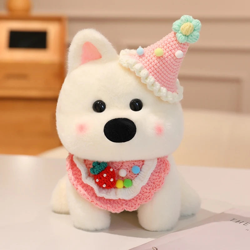 Cute Dog (West Highland White Terrier) With Scarf Or Party Hat Plush Toys 25cm - 10 Styles
