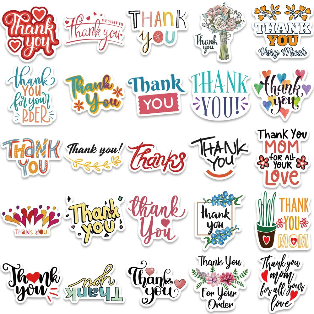 50 pcs Stickers (Thank You) Texts