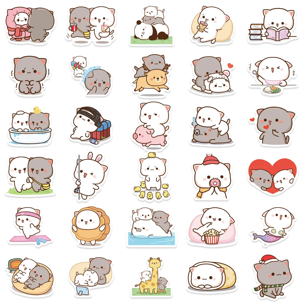 60 pcs Cute/Kawaii White And Grey Cat Stickers